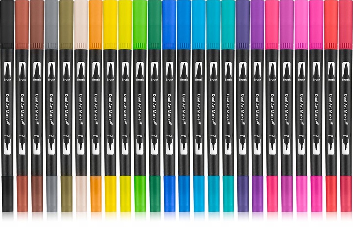 MARKERY AKWARELOWE 24 SZT MAZAKI PISAKI FLAMASTRY DWUSTRONNE WODNE ZESTAW