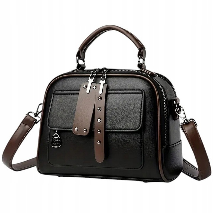 Torebka Damska CZARNA BRĄZOWA na Ramię Pasek do Ręki na Zamek Kuferek