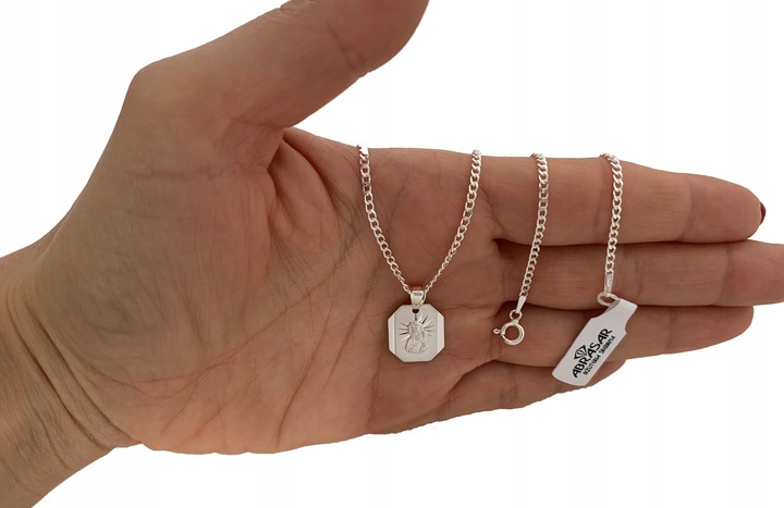 Srebrny łańcuszek pancerka 50 cm i medalik Matka Boska grawer na prezent