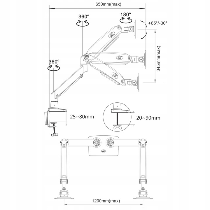 Regulowany Uchwyt Biurkowy na Dwa Monitory 22'-32'