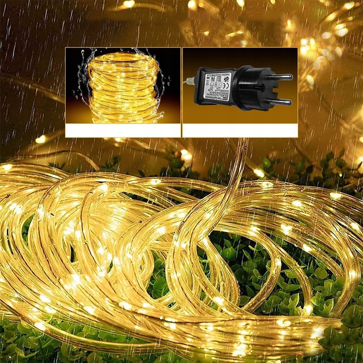 WĄŻ LED ŚWIETLNY 10 METRÓW 100 LED CIEPŁA BARWA TIMER