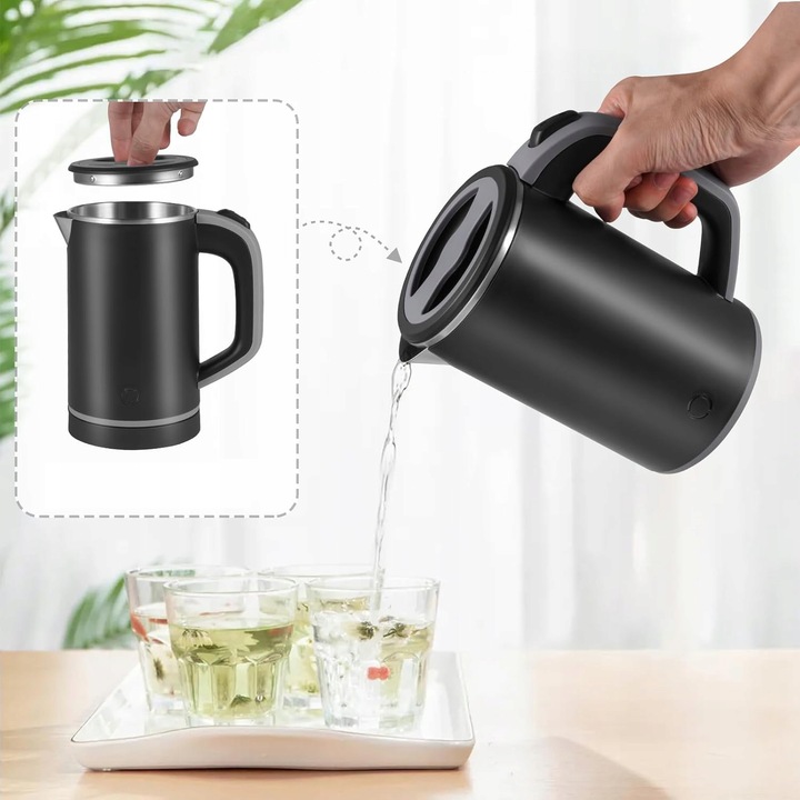 CZAJNIK ELEKTRYCZNY TURYSTYCZNY PODRÓŻNY CICHY MAŁY 600 W 0,8L CZARNY