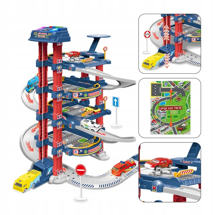 Parking garaż samochodowy zabawka z windą elektryczną zjeżdżalnia dla autek