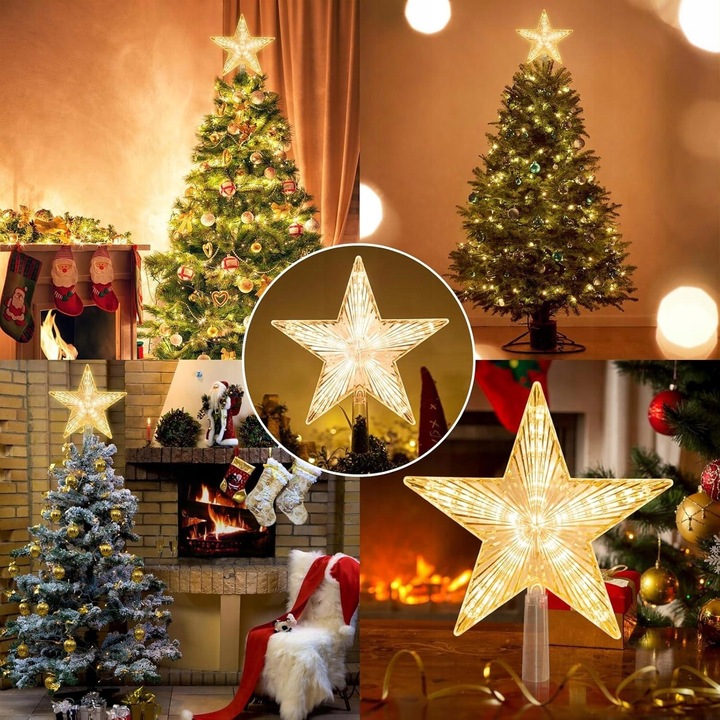 Czubek Na Choinkę Z 31 LED Czubek W Kształcie Gwiazdy, Lampki Choinkowe