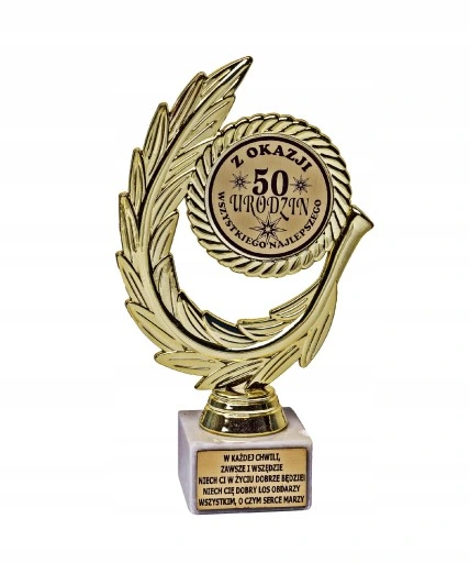 Statuetka Złoty Laur dla Mamy Taty z okazji 50 urodzin urodziny CYFRA 50