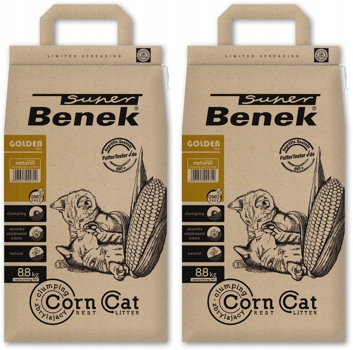 Benek Corn Cat Golden 2x14L Kukurydziany Wałeczki Gruby Żwirek dla kota