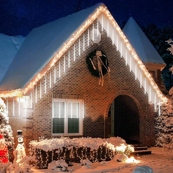 DŁUGIE SOPLE METEORY KURTYNA ŚWIETLNA LAMPKI CHOINKOWE 360LED 50cm B. ZIMNY