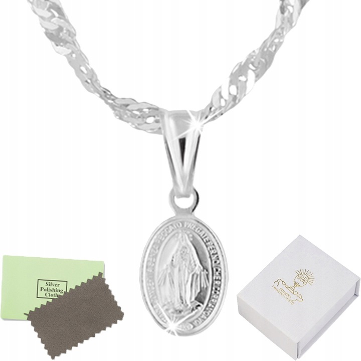 Łańcuszek srebrny medalik komunijny Matka Boska na Komunię na Chrzest