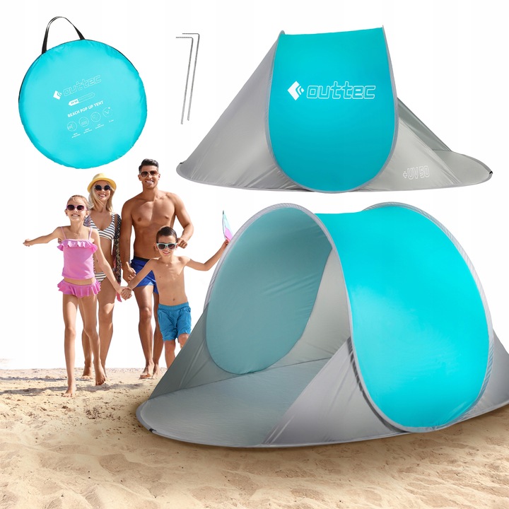 NAMIOT PLAŻOWY SAMOROZKŁADAJĄCY PARAWAN ZAMYKANY SZYBKI POP UP UV50 OUTTEC