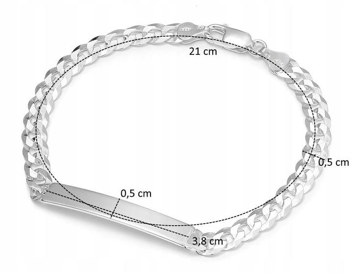 Srebrna bransoletka męska pancerka z blaszką 21 cm srebro pr925 + pudełko