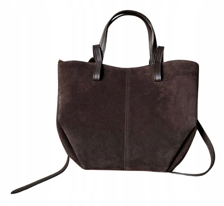 Czekoladowa zamszowa torebka brązowa shopper ZAMSZ NATURALNY łódka