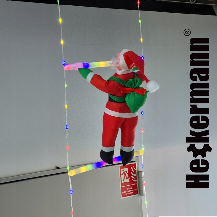 ŚWIĄTECZNA DEKORACJA LED MIKOŁAJ WSPINAJĄCY SIĘ PO DRABINIE ŚWIECĄCY 330cm