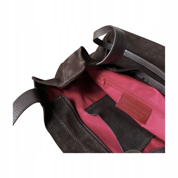 Czekoladowa zamszowa torebka shopper brązowa ZAMSZ NATURALNY Vera Pelle