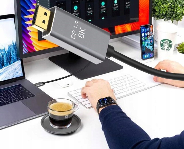 Kabel USB C do Displayport DP 1.4 8K 4K 240 Hz Mac
