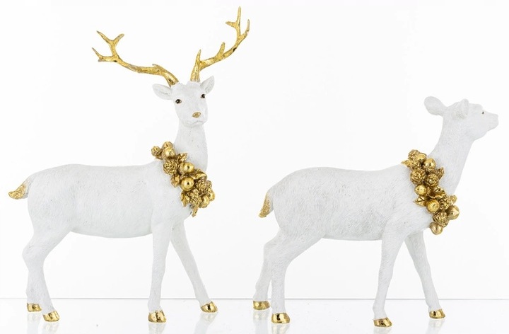 Figurka Jeleń Biała Świąteczna Dekoracyjna17x18x5cm i 22x17x8cm