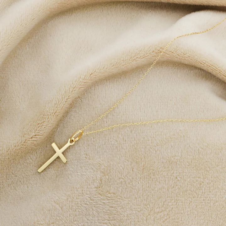 Złoty Komplet Chrzest Komunia łańcuszek ankier 45 cm + krzyżyk pr. 333