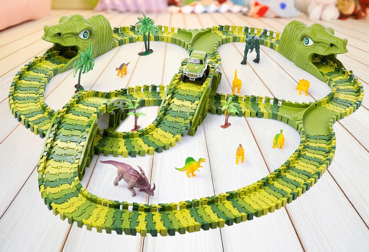 TOR SAMOCHODOWY WYŚCIGOWY PARK DINOZAURÓW MAGIC TRACK 240 elementów / 360cm