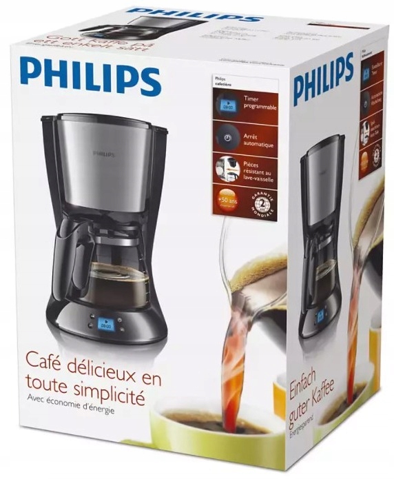 Ekspres przelewowy Philips HD 7459/20 1,2L Szklany dzbanek Zegar LCD