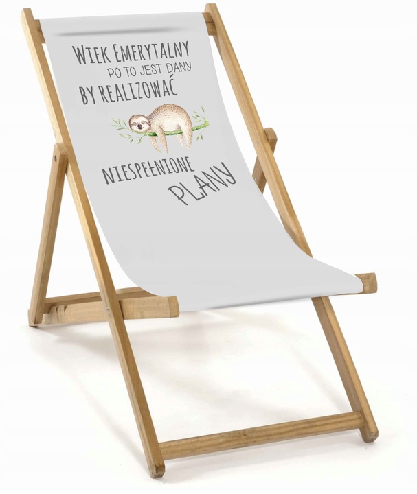 LEŻAK DREWNIANY OGRODOWY Z NADRUKIEM SKŁADANY MATERIAŁ WYTRZYMAŁY