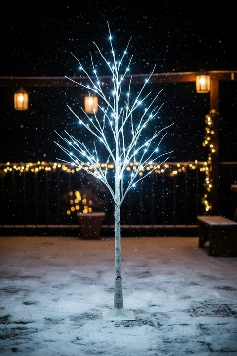 Drzewko Świąteczne Ozdobne Świecące LED BRZOZA 150 cm Lampki Białe Zimne