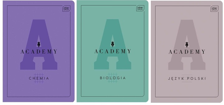 Zestaw zeszytów tematycznych Academy A5 INTERDRUK 9 sztuk + notes A6 gratis