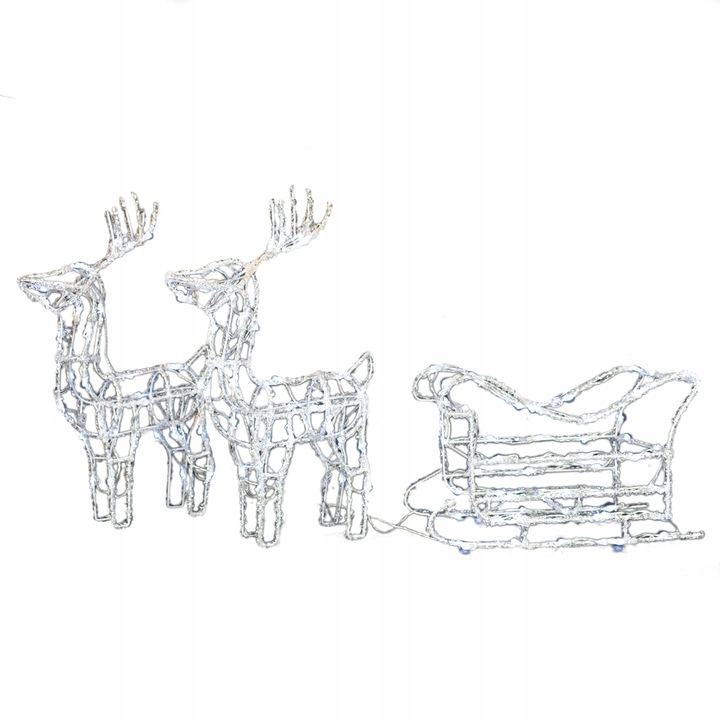 Renifery akrylowe z saniami oświetlenie ozdoba