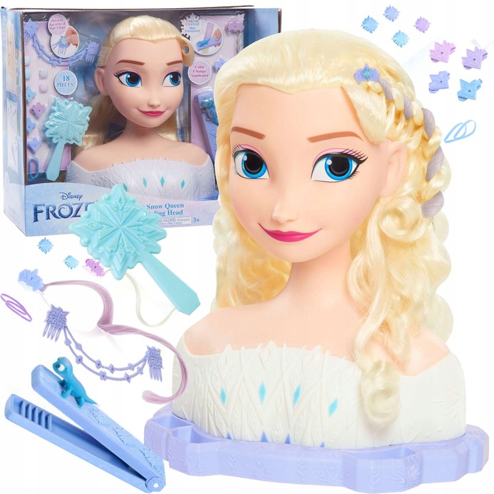 DUŻA LALKA GŁOWA DO CZESANIA STYLIZACJI WŁOSÓW KRAINA LODU FROZEN ELSA ELZA