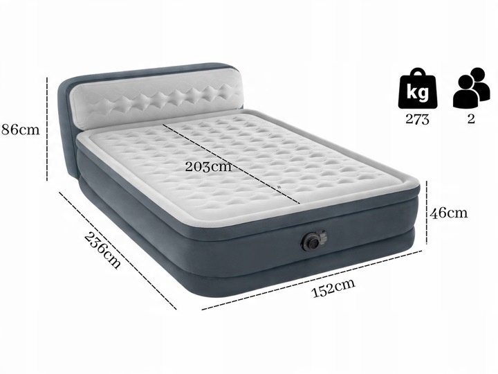 Materac dmuchany dwuosobowy 236x152x46/86 Intex 64448 z pompką wbudowaną