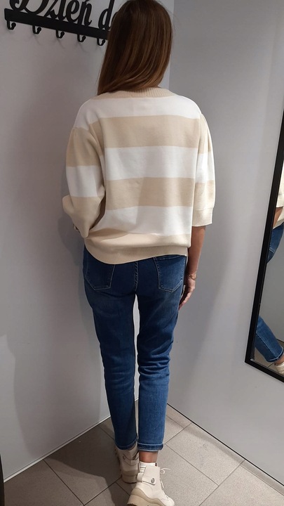 COCOMORE Sweter w Pasy MIŚ Bear Beżowy + Biały + Camel Nowość