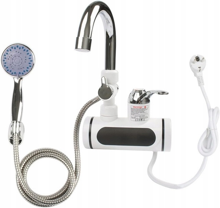 PODGRZEWACZ WODY PRZEPŁYWOWY KRAN Z PRYSZNICEM DO ŚCIANY 3000 W Z REGULACJĄ