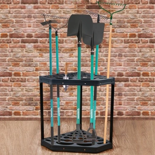 STOJAK NA NARZĘDZIA OGRODNICZE OGRODOWE NAROŻNY METALOWE NOGI 20 OTWORÓW