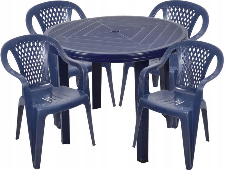 4+1 ZESTAW PLASTIKOWY KRZESŁA STÓŁ OGRODOWY GRANAT