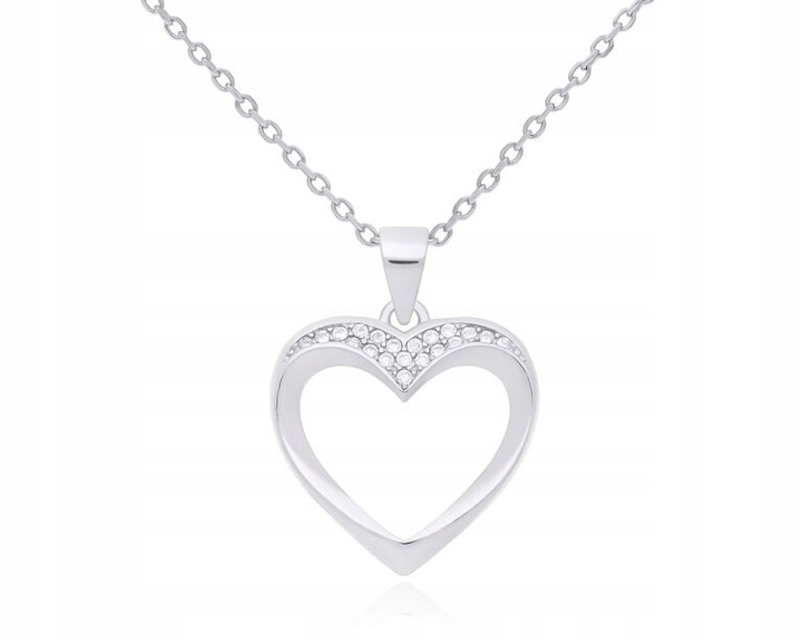 Łańcuszek Srebrny z Zawieszką Serce Cyrkonie Naszyjnik Damski dł. 40 cm 925