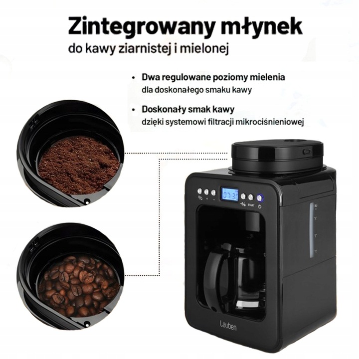 Ekspres Do Kawy Przelewowy z Młynkiem i Wielorazowym Filtrem Mały Rozmiar