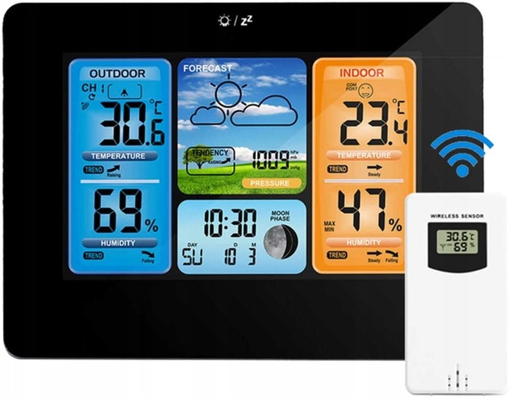 BEZPRZEWODOWA STACJA POGODOWA POGODY Higrometr Termometr Czujnik Zegar Data