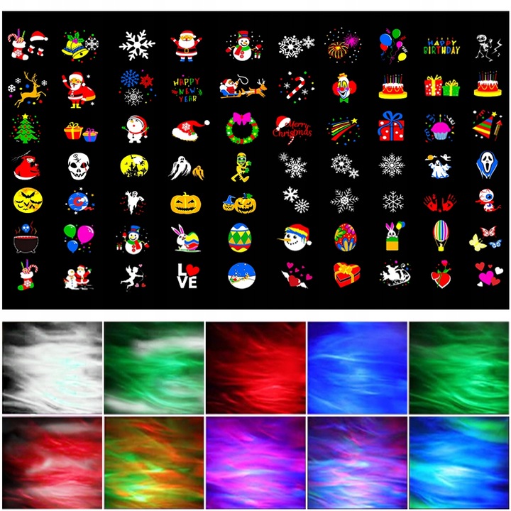 PROJEKTOR LED ŚWIĄTECZNY LASEROWY REFLEKTOR NA DOM RZUTNIK 72 WZORÓW+PILOT