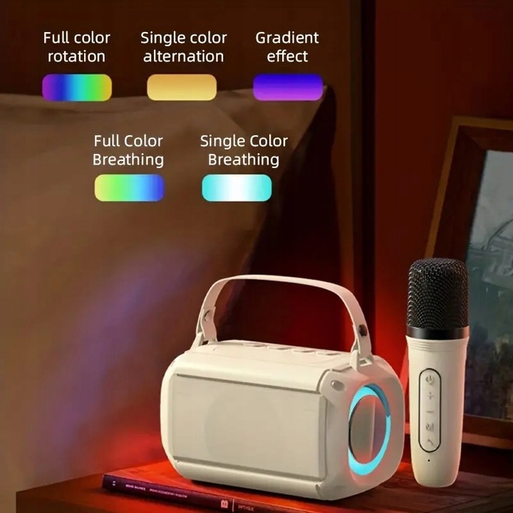 MINI BEZPRZEWODOWY GŁOŚNIK BLUETOOTH + KARAOKE 2 MIKROFONY LED DLA DZIECKA