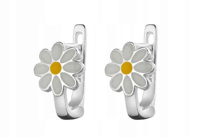 SREBRNE BARDZO SUBTELNE KOLCZYKI KWIATKI STOKROTKI EMALIOWANE