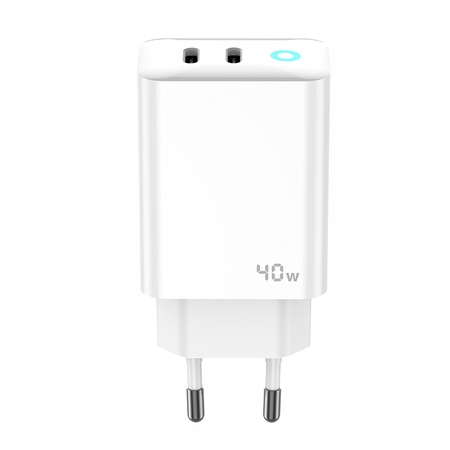 JELLICO ładowarka sieciowa EU19 GaN PD 40W 2xUSB-C Biały + Kabel 2x USB - C