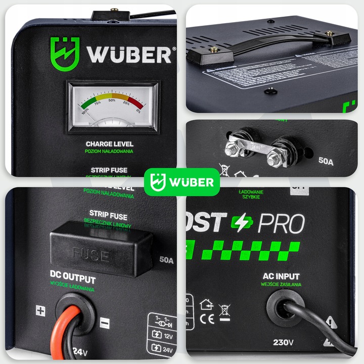 PROSTOWNIK AKUMULATOROWY 29A SAMOCHODOWY 12-400AH DO ŁADOWANIA 12V24V WUBER