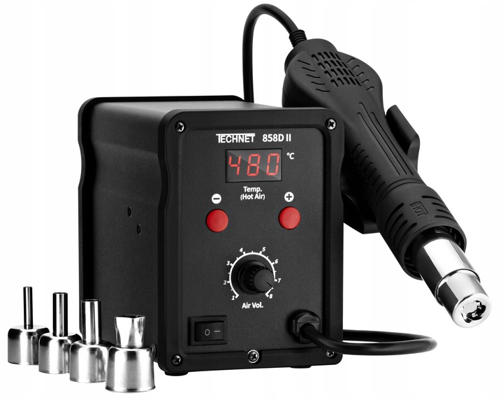 858D-II STACJA LUTOWNICZA LUTOWNICA HOT AIR 4 DYSZE KALIBRACJA TEMPERATURY