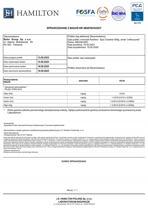 IMMORTAL EPIC CREATINE 500g KREATYNA MONOHYDRAT