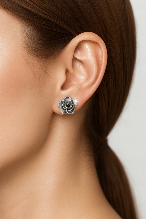 Kolczyki srebrne wkrętki kwiatki rodowane sztyfty czarne srebro oryginalne