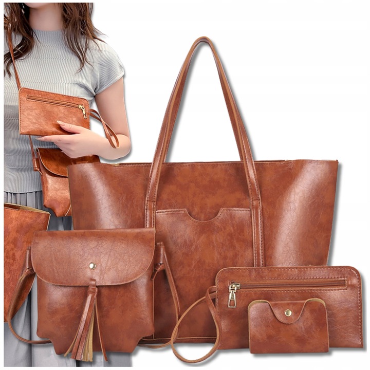 Torebka Damska Shopperka BAD&BAGS Zestaw Skórzana Na Ramię Torba Pojemna