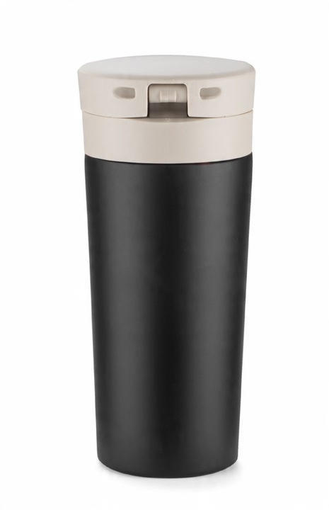 KUBEK TERMICZNY STAR 350 ML CZARNY z blokadą i sitkiem do herbaty