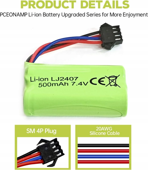 2 sztuki akumulatorów 7.4 V 500 mAh do EC16 DE85 do łodzi RC + ładowarka