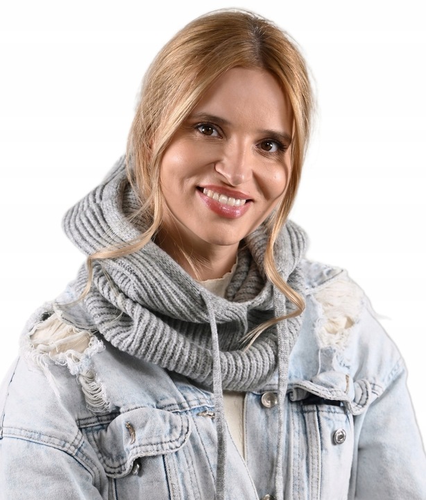 Czapka damska szara KAPTUR modny balaclava Kominiarka komin miekka zimowa