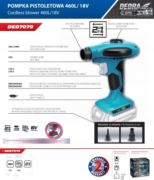 DEDRA Pompka pistoletowa aku SAS 18V DED7079