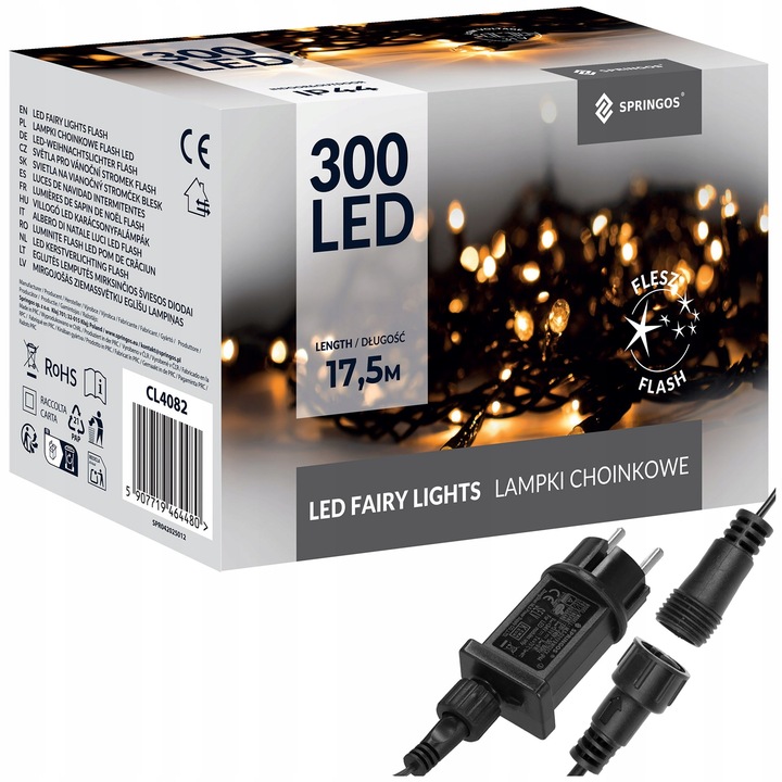 LAMPKI CHOINKOWE 300 LED ZEWNĘTRZNE 17,5m ŚWIATEŁKA FLASH NA PRĄD BIAŁE