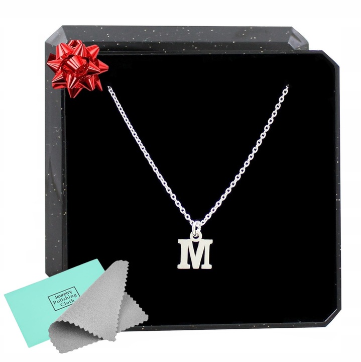 Naszyjnik srebrny z literką M 925 personalizowana biżuteria na prezent 42